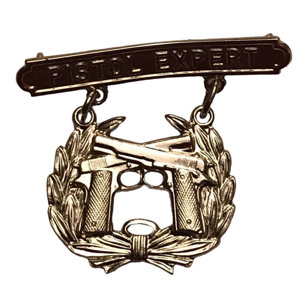 WWII U.S. MARINE CORPS PISTOL EXPERT BADGE PIN Vanguard silver‎ filled